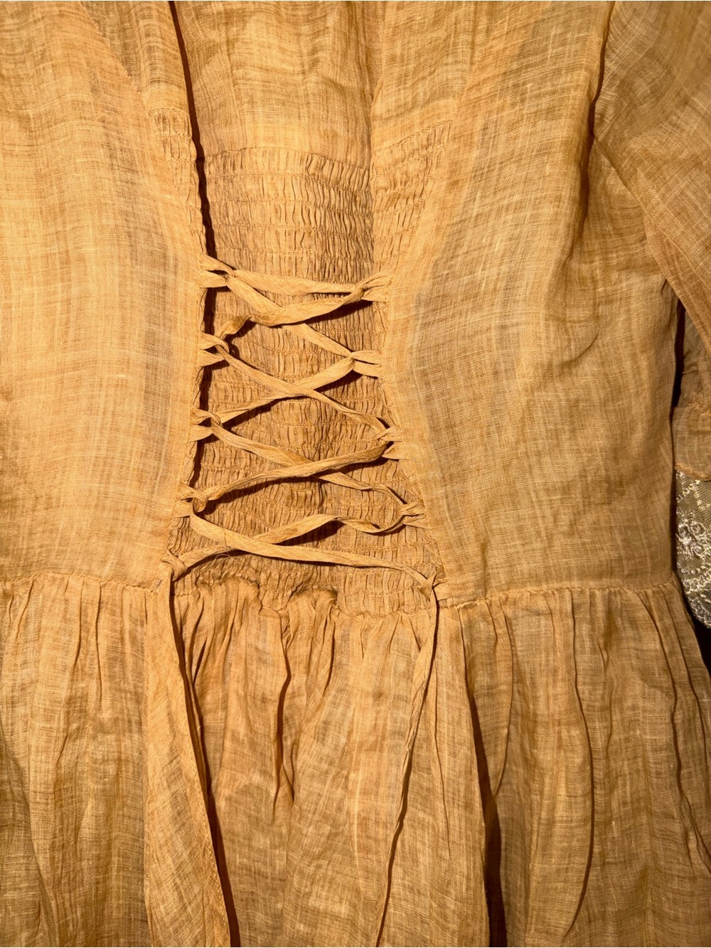 Mustard Yellow Lace Linen Dress - Picture 6 of 8